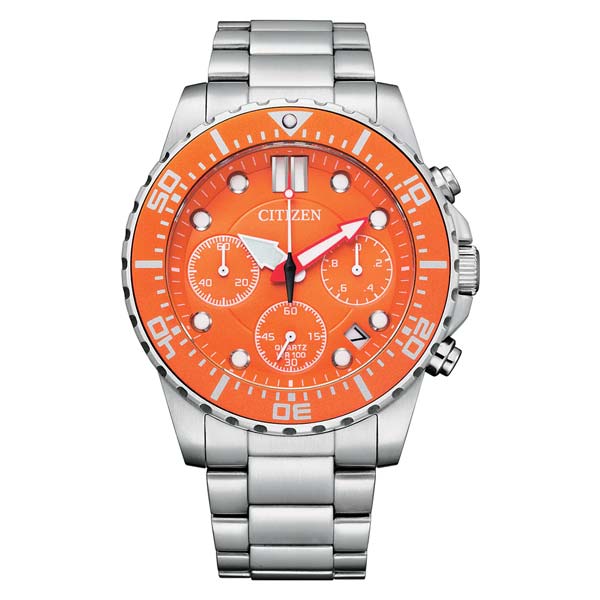 Citizen Mens Quartz Chronograph Orange Dial Watch (AI5008-82X)