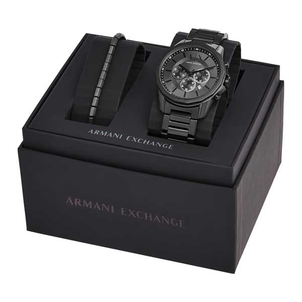 Armani Exchange Chronograph Black Stainless-Steel Men's Watch and Bracelet Gift Set (AX7140SET)