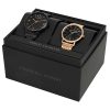 Armani Exchange Three-Hand Black and Rose Gold-Tone Stainless Steel Watch Gift Set (AX7143SET)